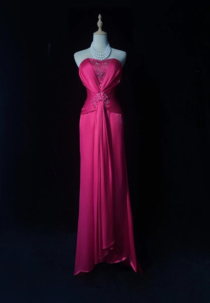 Hot Pink Prom Dress Inspo Mermaid Sweetheart Satin With Beading 18th Birthday Outfits Formal Party Gown RC0121