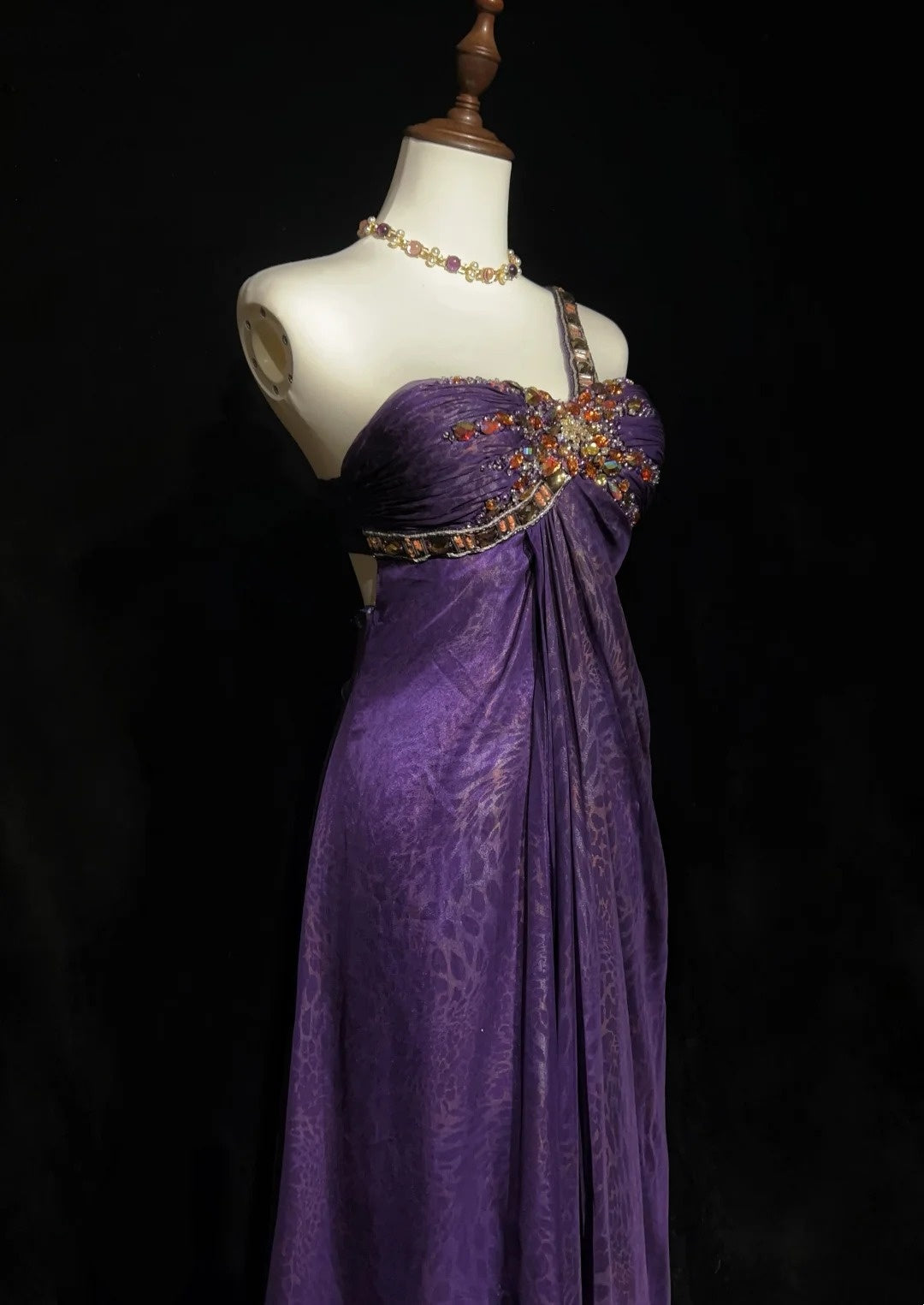 Vintage Prom Aesthetic Dresses A Line One Shoulder Purple Chiffon With Beading Long Formal Dance Dress N3014