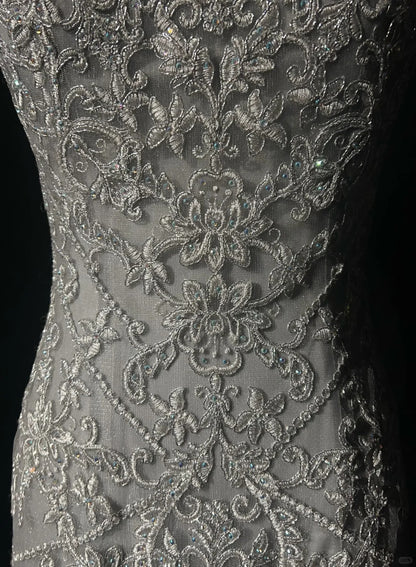Dreamy 90s Prom Dresses Mermaid Spaghetti Strap Grey With Lace Formal Evening Outfits N3829