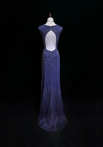 Vintage Prom Dresses Mermaid V Neck Royal Blue 90s With Backless Beading Long Formal Party Dress N2505