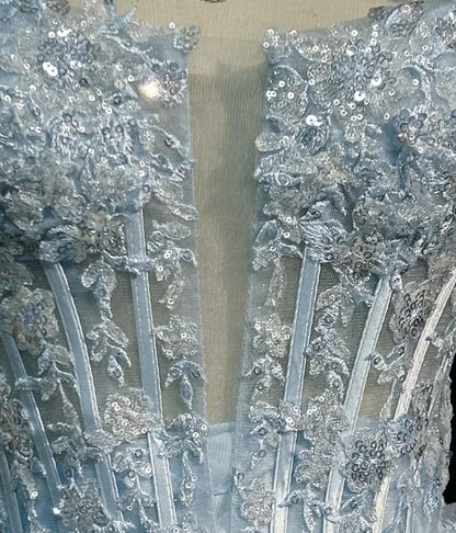 Vintage Hoco Dress Ball Gown Spaghetti Straps Light Blue Lace Short Homecoming Party Dress RC0084