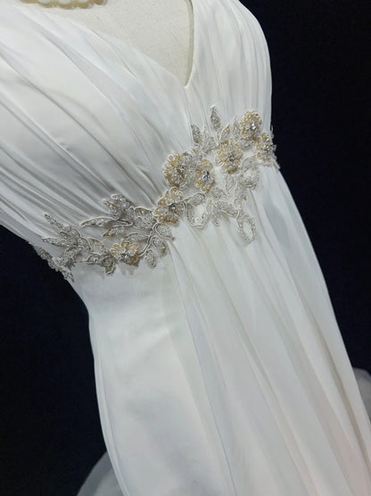 Unique Wedding Dresses A line V Neck White Chiffon Beach Summer Boho Long Bridal Gown N3298