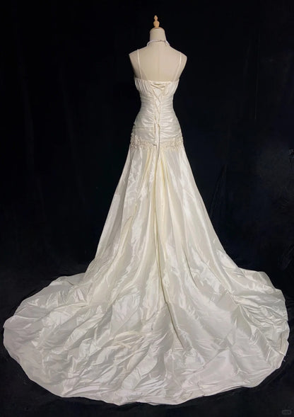 Unique Wedding Dresses Mermaid Spaghetti Strap Ivory With Ruffled Lace Long Bridal Gown N3624