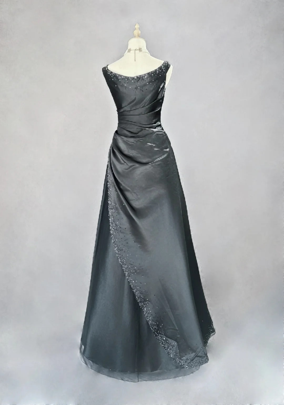 Vintage 90s Prom Dresses Ball Gown V Neck Black With Silver Beading Long Prom Gown N3022