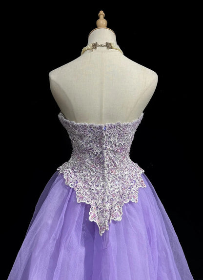 Vintage Ball Gown Sweetheart Lilac Tulle Lace Y2K 2000s Knee Length Homecoming Dresses N3124