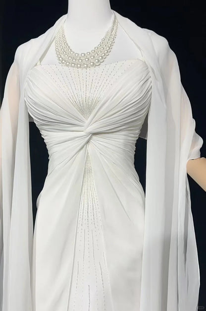 Simple Wedding Dresses A Line Spaghetti Strap Chiffon White Pleated Summer Beach Long Wedding Gown N3831