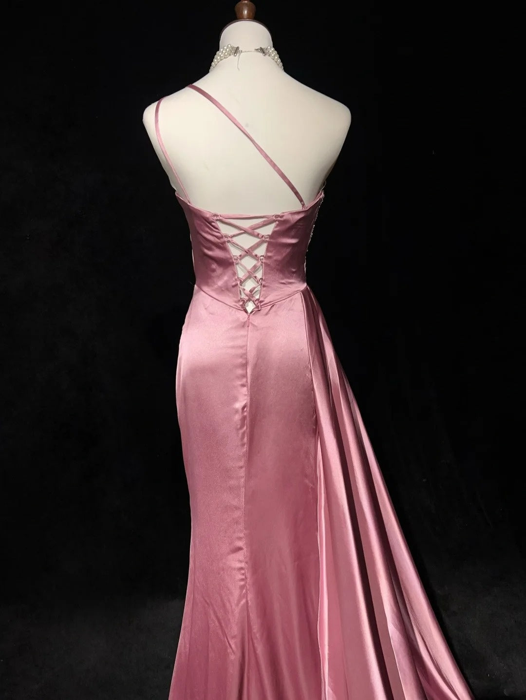 Vintage Prom Dresses Inspo Mermaid One Shoulder Satin With Beads Slit 80s Long Formal Gown N2735