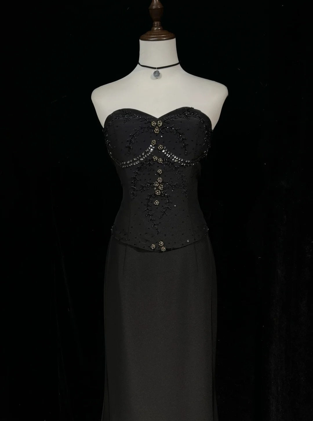 Vintage Prom Dresses Mermaid Sweetheart Black Tie Gown 80s Satin Evening Formal Dress RB3263