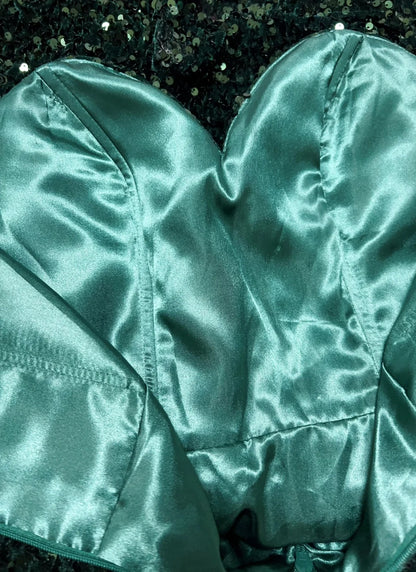 Vintage Ball Gown Sweetheart Dark Green Sequined Y2K 2000s Short Mini Homecoming Dresses N3108