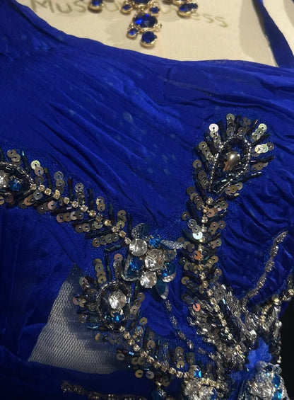 Vintage Prom Dresses Inspo Mermaid One Shoulder Royal Blue With Long Sleeve Beads 80s Long Formal Gown N2740