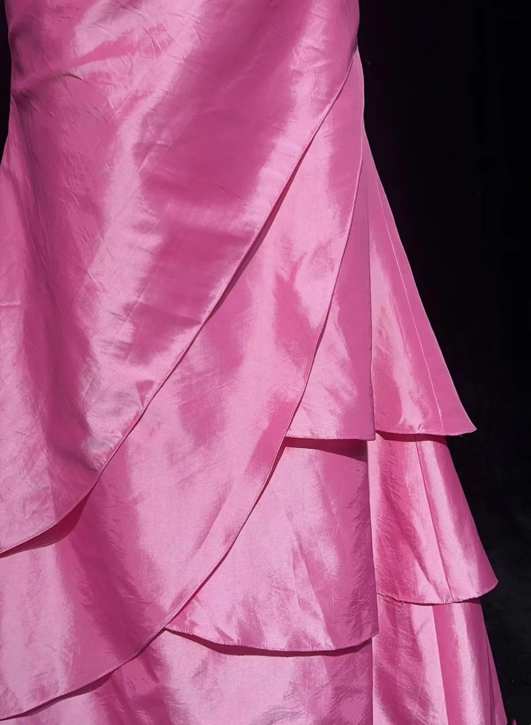 Vintage Prom Dresses Mermaid Square Neck Pink Satin With Ruffles Short Sleeves Long Formal Dress N2502