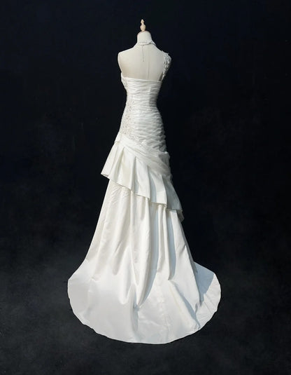 Vintage Prom Dresses Mermaid One Shoulder One Shoulder Satin With Beading 1980s Long Formal Gown N2623