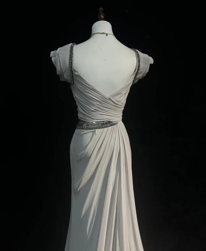Vintage Prom Dresses Inspo Mermaid Sweetheart Silver Gray With Ruffled For Women Formal Dress N3245