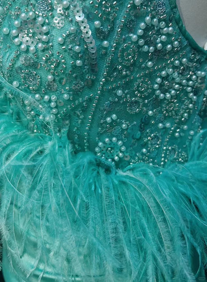 Retro Gown Prom Vintage Dresses Mermaid One Shoulder Long Sleeve With Feathers 90s Formal Outfits N2327