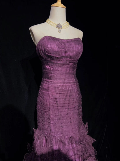 Modest Prom Dresses Inspo Mermaid Sweetheart Purple Tulle Ruffled 80s Long Formal Gowns N3395