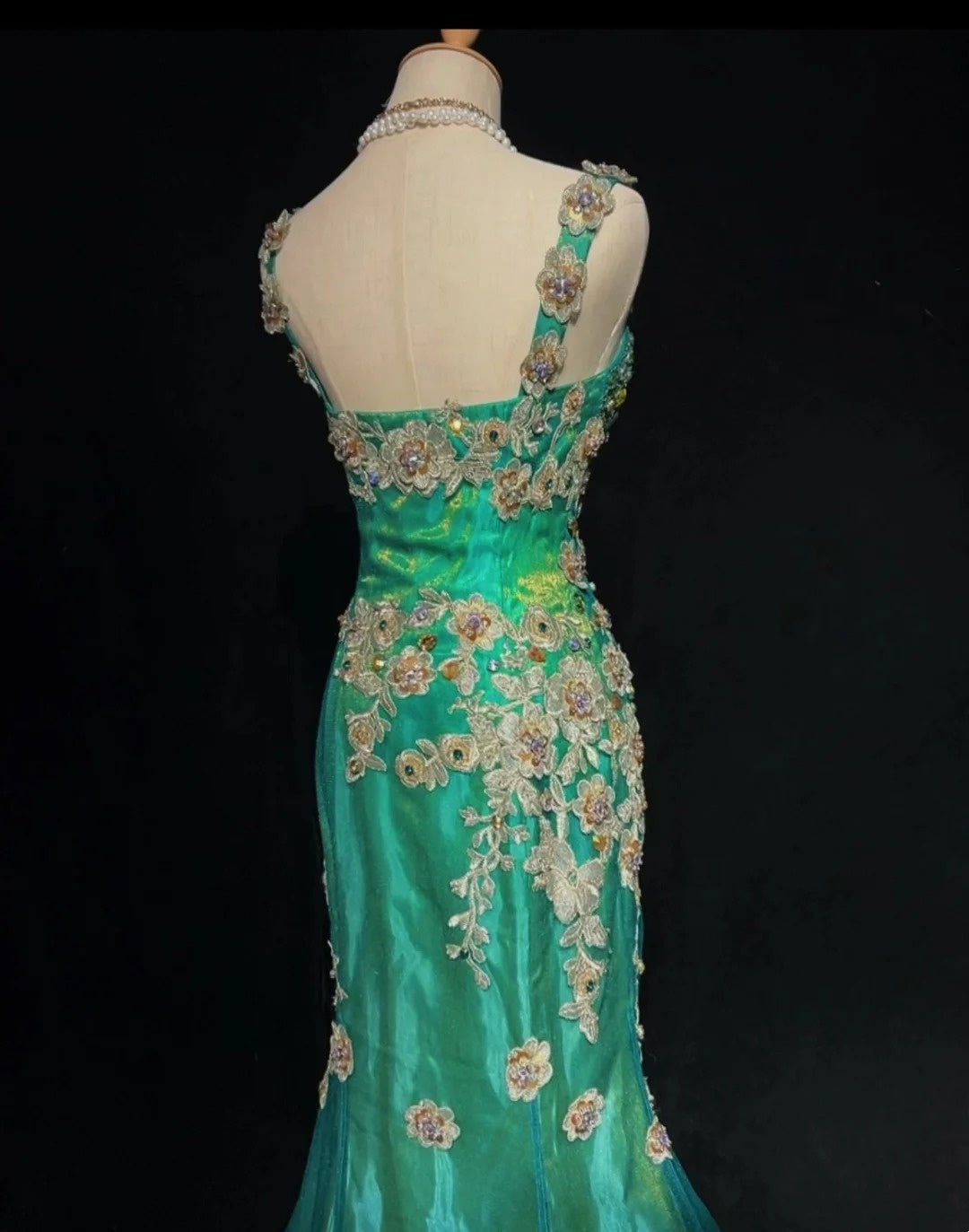 Vintage Prom Dresses Mermaid Sweetheart Green Tulle 70s With Beads Appliqued Formal Gown N2533