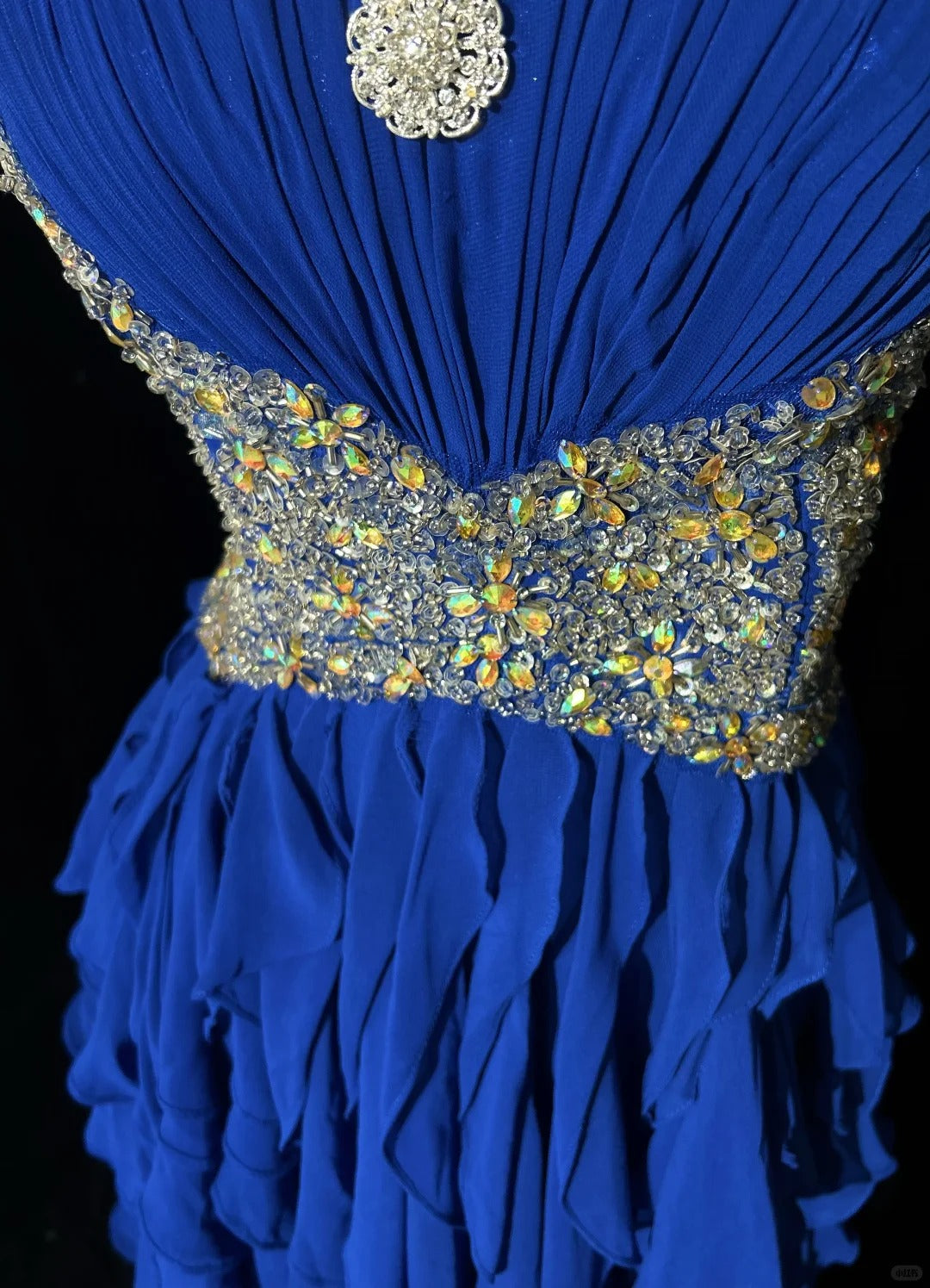 Vintage Prom Dresses 1950s High Low One Shoulder Royal Blue Chiffon With Layered Tiered Sleeveless Evening Formal Outfits RB4326