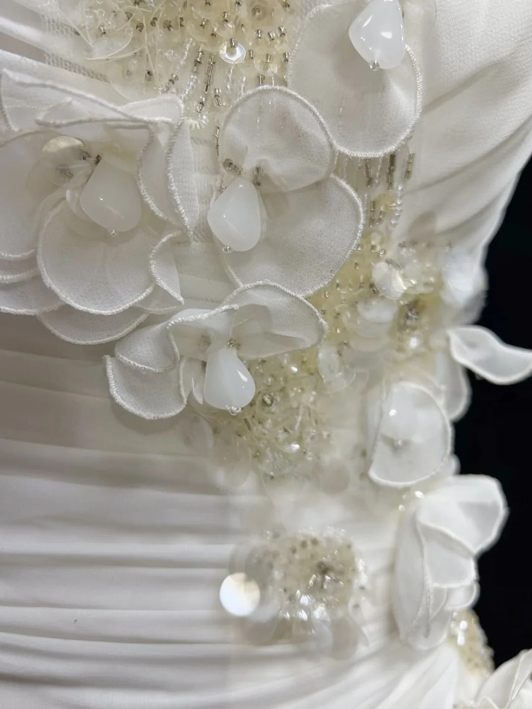 Unique Wedding Dresses Mermaid One Shoulder White Chiffon With Beading Summer Garden Long Bridal Gown N3679