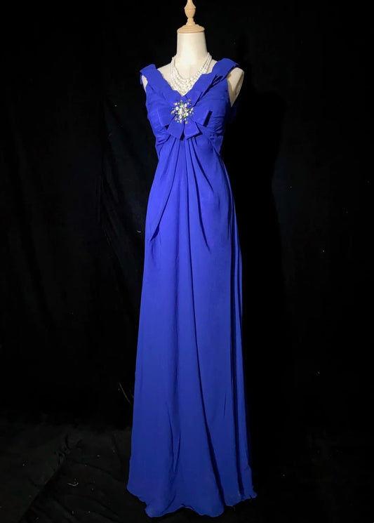 Vintage Prom Dresses Inspo A Line V Neck Royal Blue Chiffon Long 1990s With Beading Formal Gowns N3352