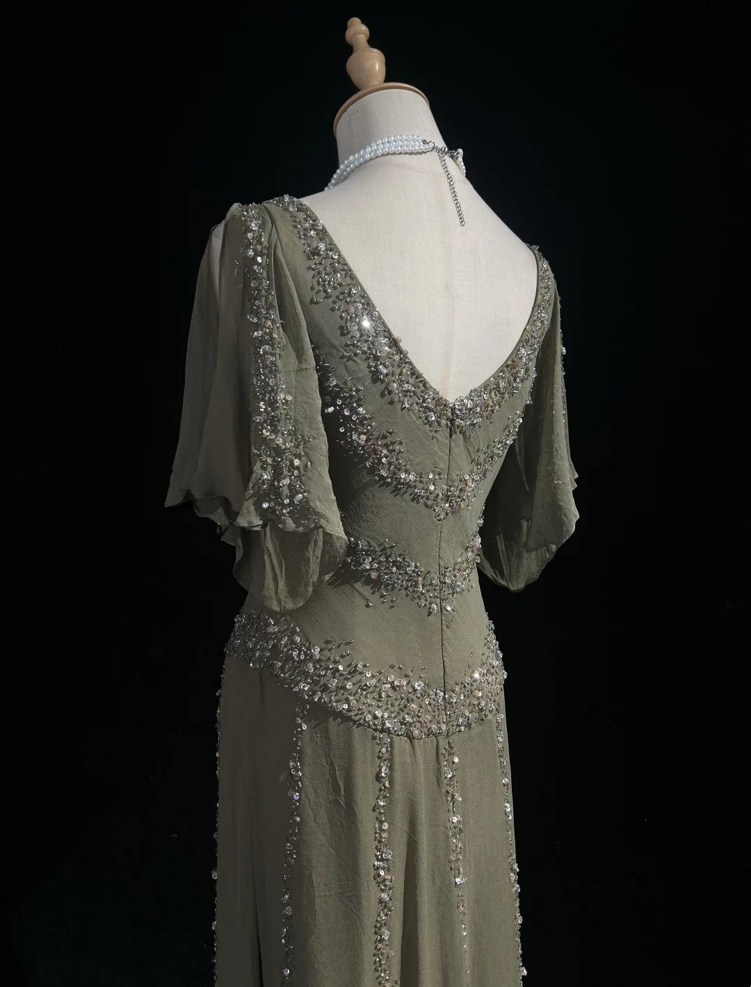 Vintage Prom Dresses A Line Cowl Neck Chiffon With Beaded 80s Evening Formal Dress RB3273