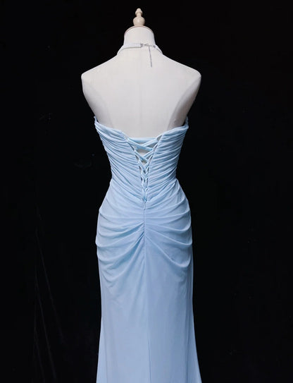 Light Sky Blue Prom Dress Inspo Mermaid Sweetheart Chiffon With Ruffled Birthday Outfits Formal Party Gown RC0120