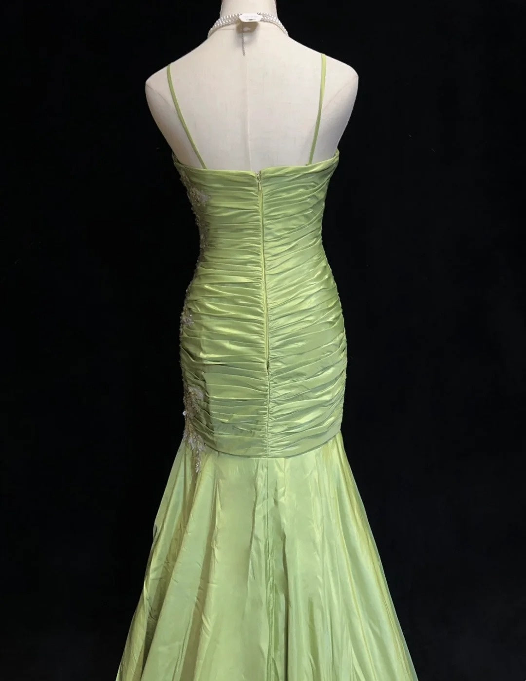 Vintage Prom Dresses Mermaid Spaghetti Strap Sage Green With Appliques 80s Long Formal Gown N2728
