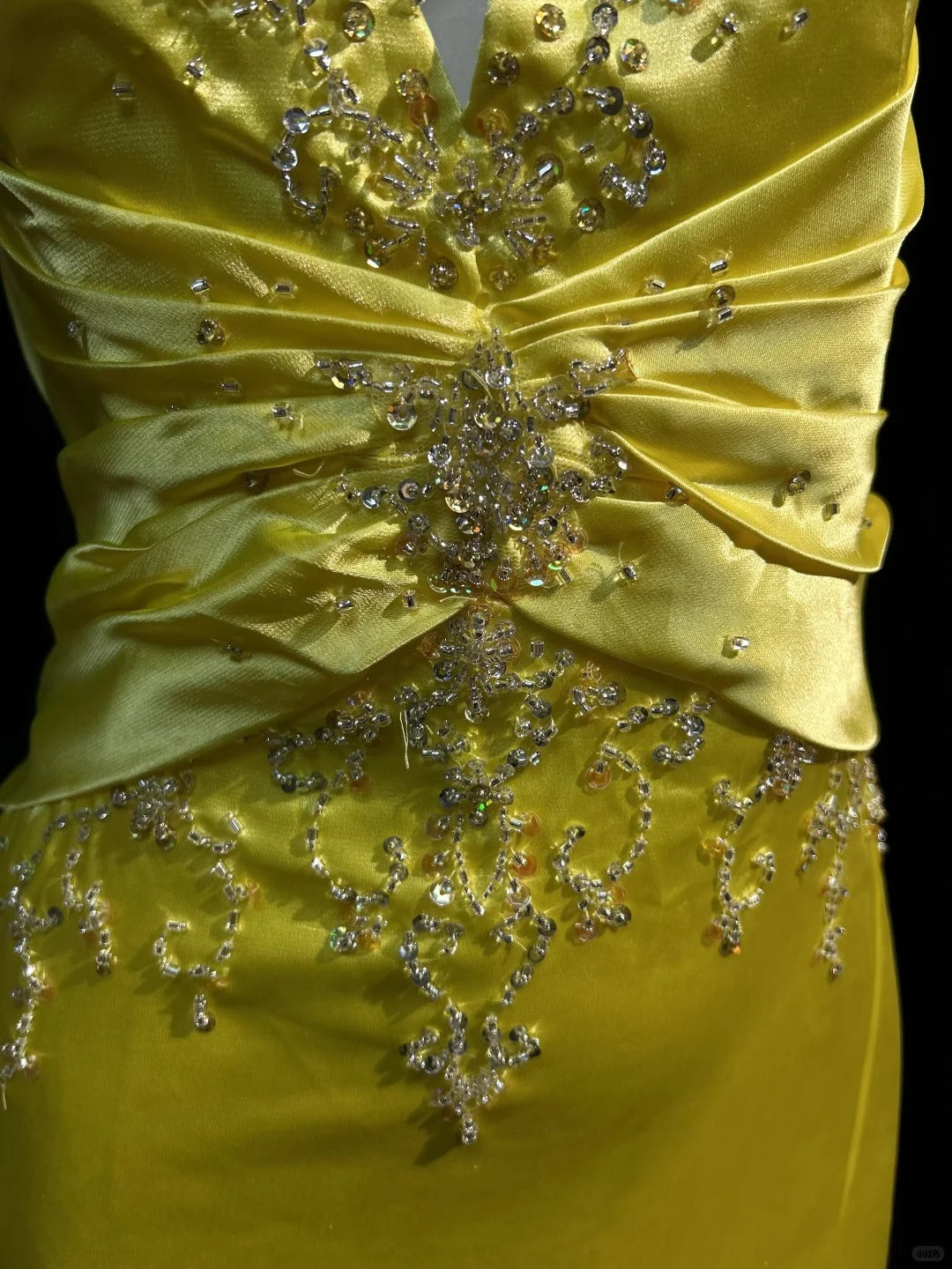 Vintage Prom Dresses Mermaid Halter Yellow With Lace Beading 80s Evening Formal Dress RB3312