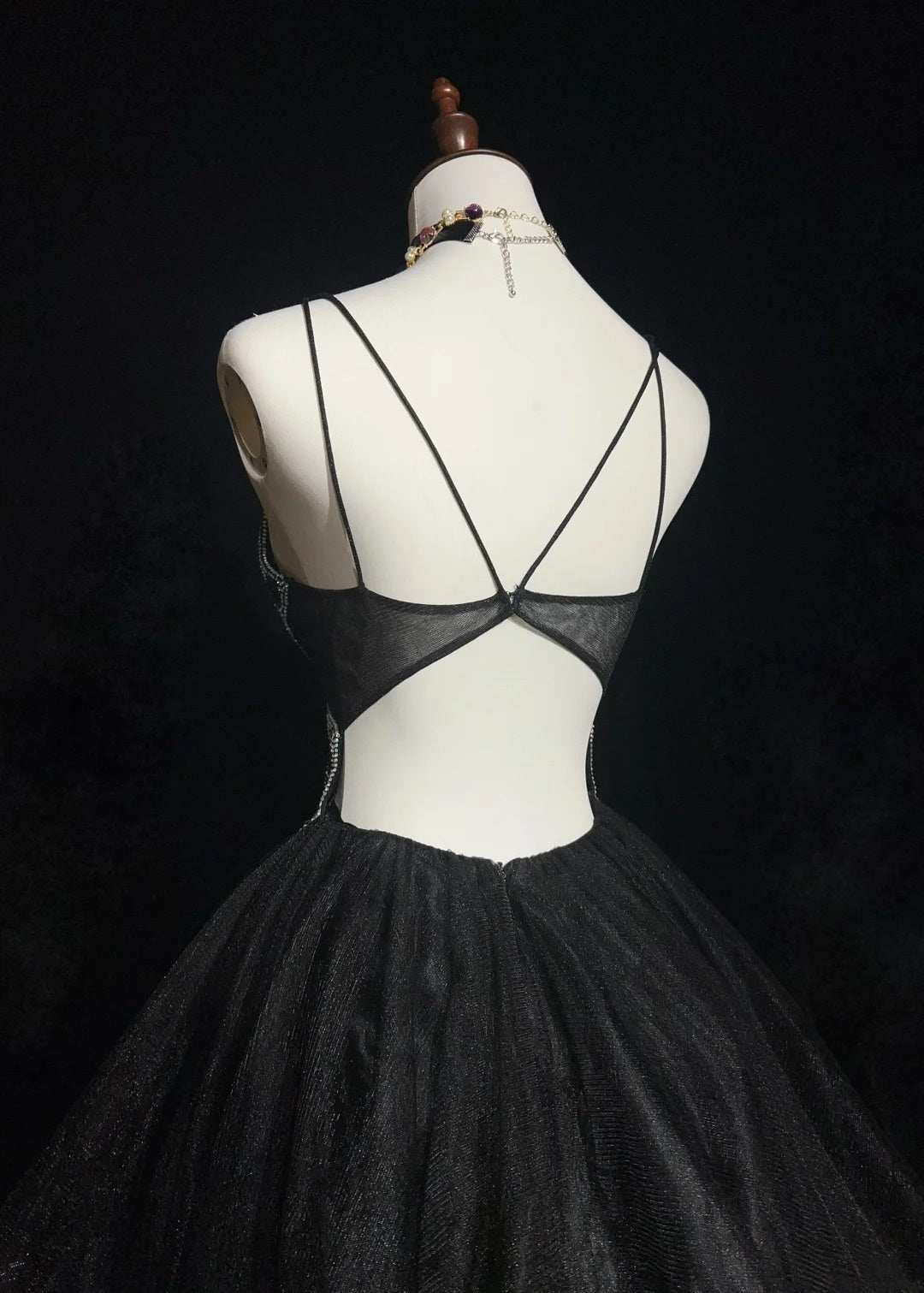 Pretty Ball Gown Spaghetti Strap Little Black Tulle Short Mini Homecoming Dresses Hoco Gowns N2628