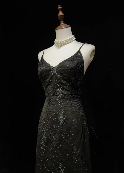 Beautiful Prom Dresses A line Spaghetti Strap Black With Beaded Cape Long Formal Evening Outfits N3672