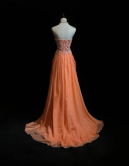 Vintage Prom Dresses A line Sweetheart Orange Ruffled Chiffon 1990s Formal Evening Gown N2666