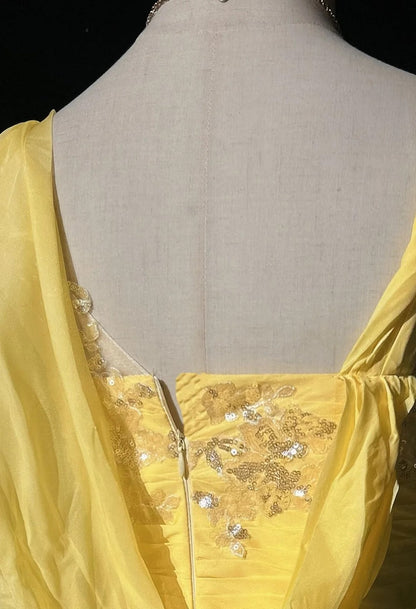 Vintage Prom Dresses Mermaid Yellow Chiffon With Appliqued 80s Long Formal Gown N2733