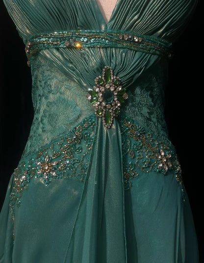 Elegant A Line Spaghetti Strap Blue Chiffon With Beaded Bodice Formal Dress Long Prom Dresses N2724