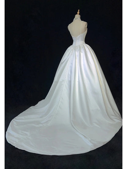 Unique Wedding Dresses Ball Gown Spaghetti Strap White With Ruffled Pearls Long Bridal Gown N3629