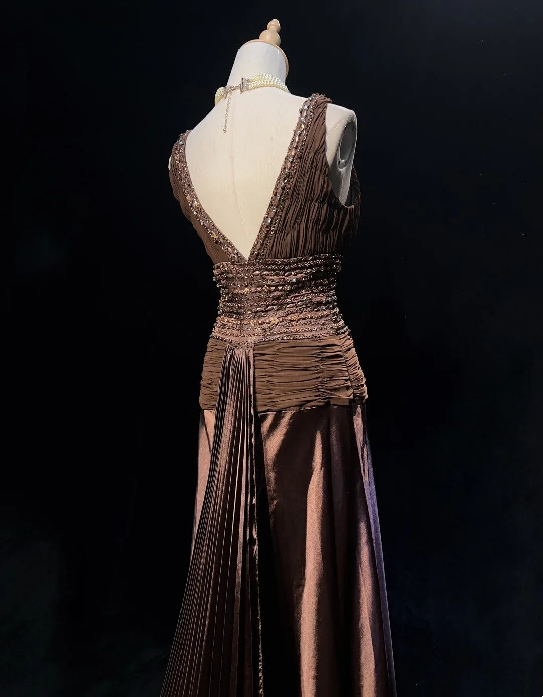 Vintage Prom Dresses Mermaid Chocolate Chiffon V Neck With Beading Long Formal Dress N2453