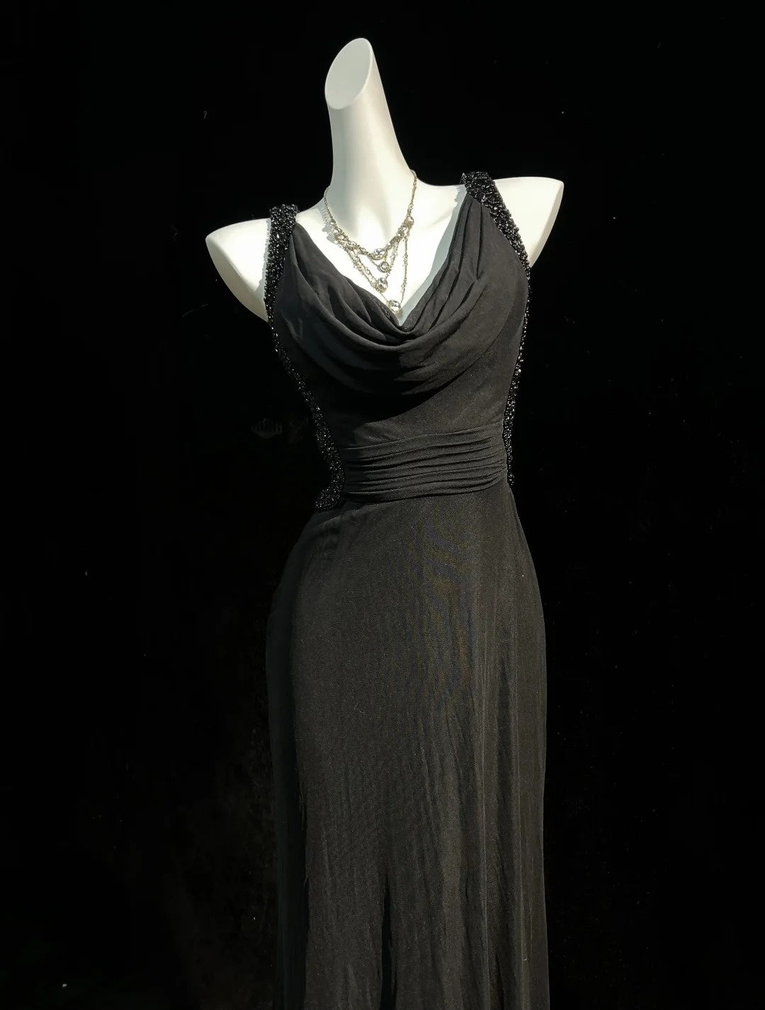 Black Prom Dress Inspo Mermaid Cowl Neck Backless With Beading 18th Birthday Outfits Formal Party Gown RC0127