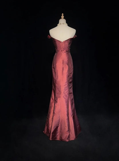 Glamorous Prom Dresses Mermaid Off The Shoulder Rust Red With Beaded Formal Dress N2874