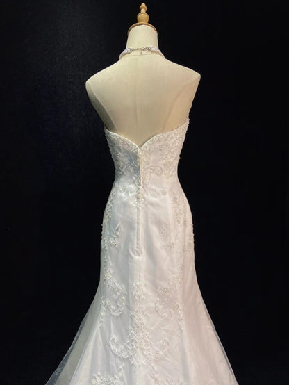 Unique Wedding Dresses Mermaid Strapless Satin With Appliqued White Long Bridal Gown N3402