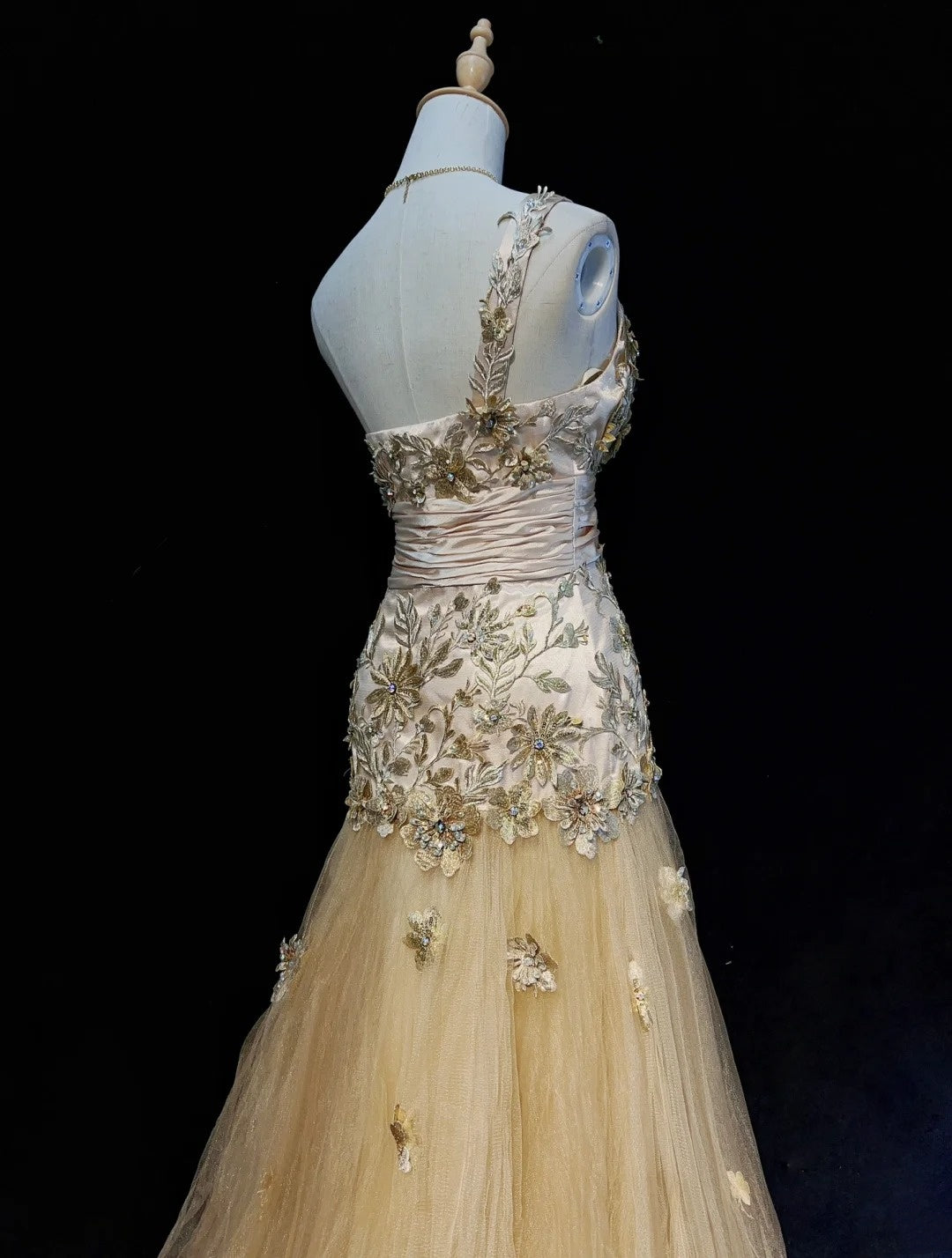 Vintage Prom Dresses Inspo Mermaid One Shoulder Tulle Gold 90s With Appliqued Formal Gowns N3343