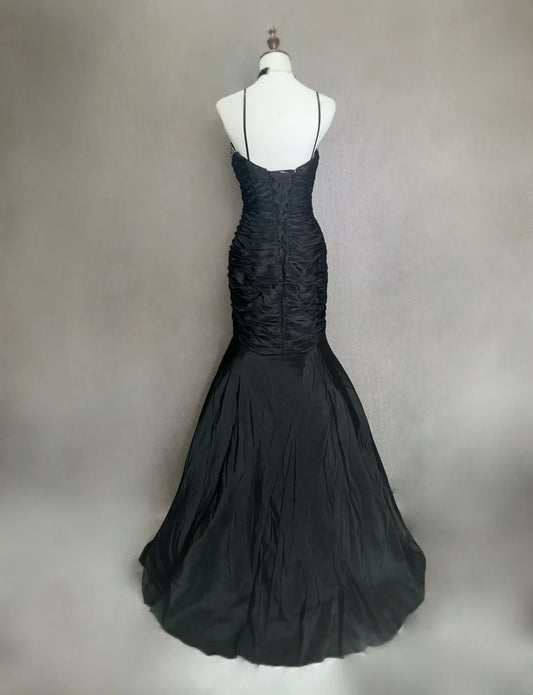 Elegant Prom Dresses Mermaid Spaghetti Strap Black Tie Dress Sleeveless Long Formal Gown N2875