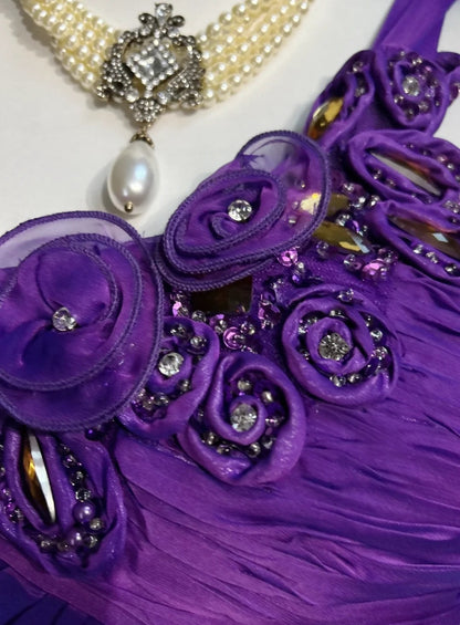 Vintage Prom Aesthetic Dresses A Line One Shoulder Purple Chiffon With Beading Long Formal Dress N3015
