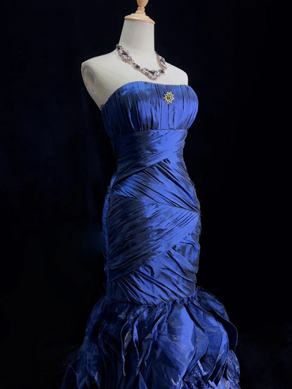 Vintage Prom Dresses Inspo Mermaid 90s Strapless Royal Blue Tiered Layers With Ruffled For Women Formal Dress N3266