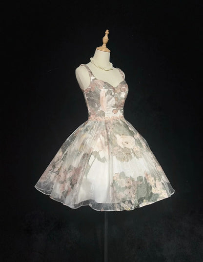 Princess Ball Gown Straps Floral Short Mini 18th Birthday Gown Homecoming Dresses N3706