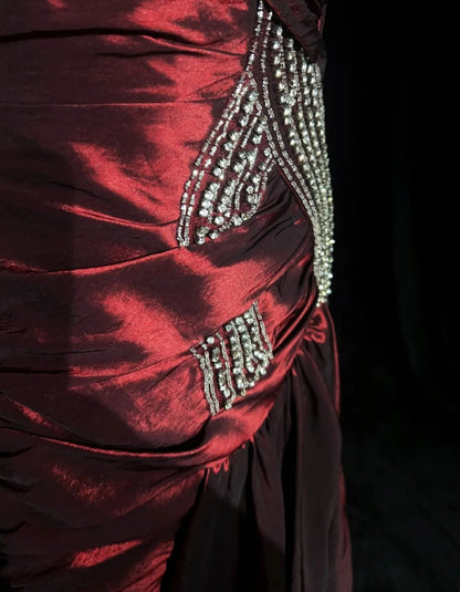 Glamour Prom Dresses Mermaid Strapless Burgundy With Beading Formal Evening Outfits N3834