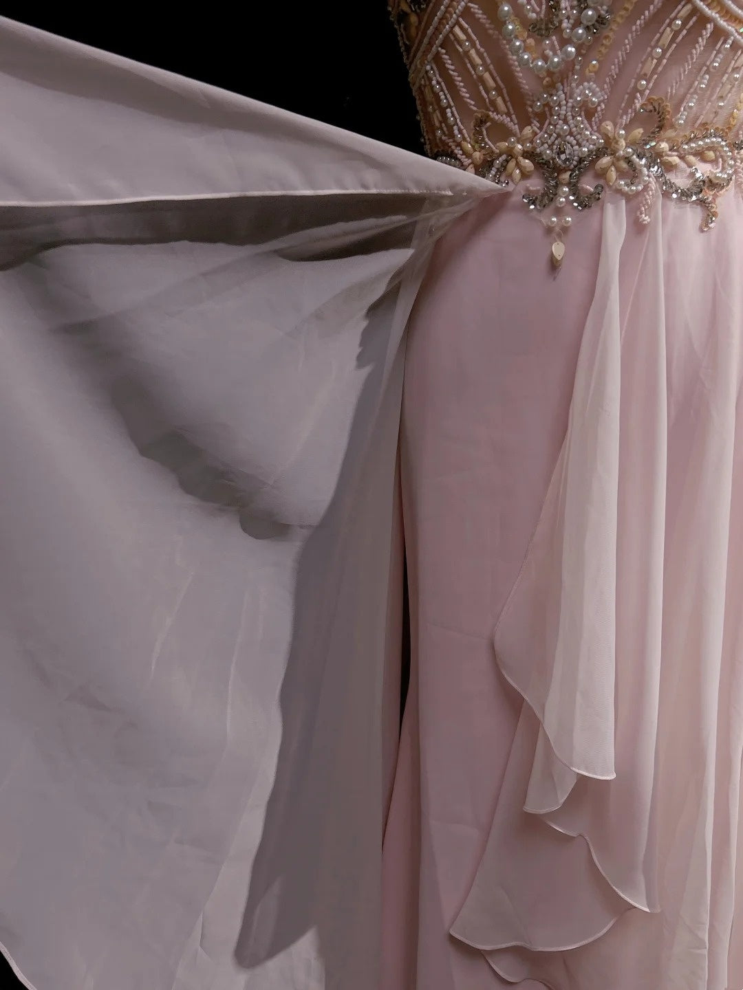 Vintage Prom Aesthetic Dresses A Line Jewel Pearl Pink Chiffon With Beading Long Formal Dress N3033