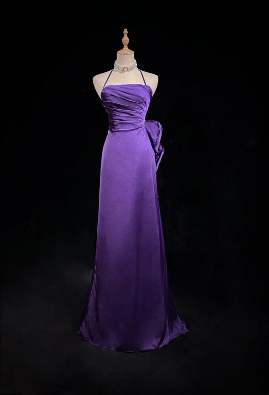 Vintage Prom Dresses Inspo Mermaid Halter Grape Satin Long 1990s With Beading Formal Gowns N3333