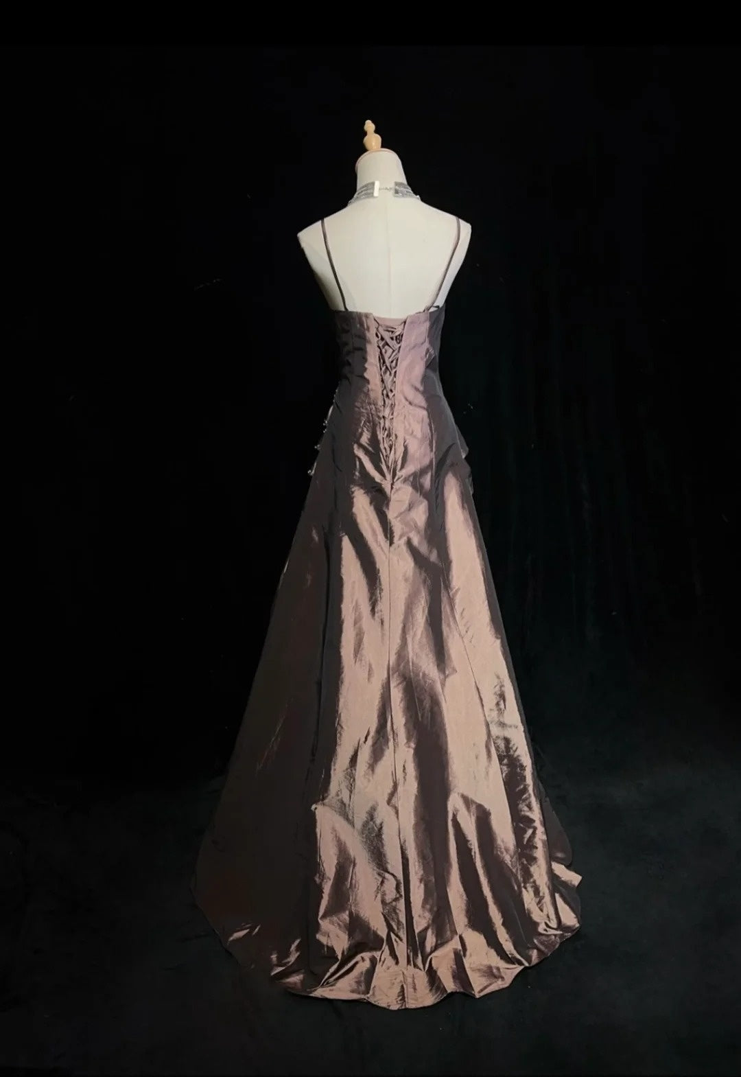 Vintage Prom Dresses Ball Gown Spaghetti Strap Beaded Sleeveless Taffeta 90s Long Formal Gown N2879