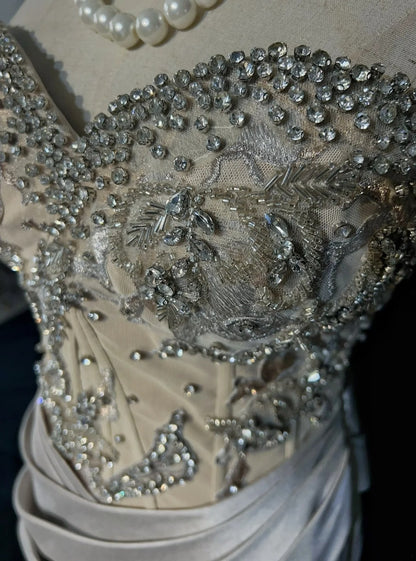 Vintage Prom Dresses 80s Mermaid Sweetheart Silver Grey With Beading Semi Formal Evening Outfits N3638