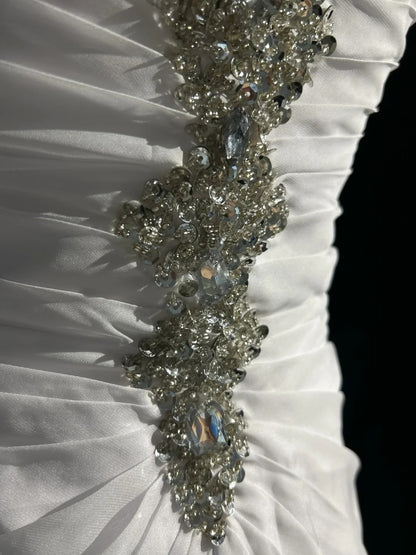 Timeless Wedding Dresses Mermaid Halter Chiffon White Satin With Beaded Long Brides Gown N3474
