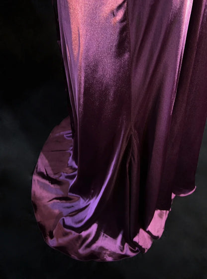 Vintage Prom Dresses 90s Mermaid Halter Grape Backless With Beading Long Semi Formal Evening Dress N3667