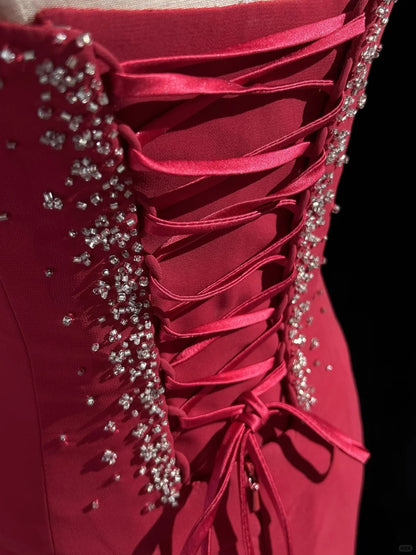 Retro Sheath Spaghetti Straps Red Irregular Tea Length Chiffon With Cape Prom Dresses Formal Party Outfits RB3953